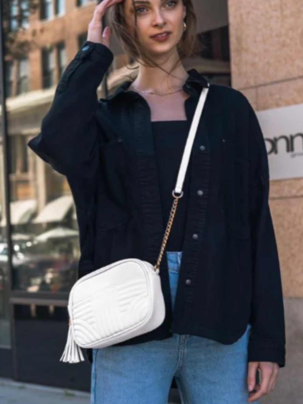 White Quilted Crossbody Bag with Tassel Strap